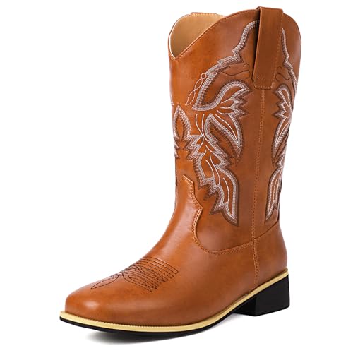 Renessmi Komfort Mitte Absatz Square Toe Damen Hohe Stiefel Weit Fit Ohne Verschluss Bestickt Weit Calf Cowboystiefel Footwear Gelb Gr 40 EU-41 Cn Renessmi Komfort Mitte Absatz Square Toe Damen Hohe Stiefel Weit Fit Ohne Verschluss Bestickt Weit Calf Cowboystiefel Footwear Gelb Gr 40 EU-41 Cn von Renessmi