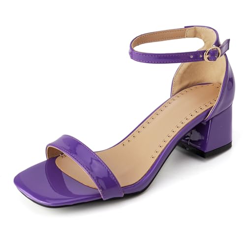 Renessmi Lack Blockabsatz Square Toe Knöchelriemchen Damensandalen Weit Fit Schnalle Concise Solid Color Offene Zeh Footwear Dark-Violett Gr 49 EU-51 Cn von Renessmi