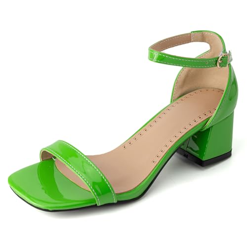 Renessmi Lack Blockabsatz Square Toe Knöchelriemchen Damensandalen Weit Fit Schnalle Concise Solid Color Offene Zeh Footwear Grün Gr 50 EU-52 Cn von Renessmi