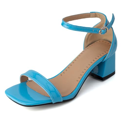 Renessmi Lack Blockabsatz Square Toe Knöchelriemchen Damensandalen Weit Fit Schnalle Concise Solid Color Offene Zeh Footwear Light-Blau Gr 51 EU-53 Cn Renessmi Lack Blockabsatz Square Toe Knöchelriemchen Damensandalen Weit Fit Schnalle Concise Solid Color Offene Zeh Footwear Light-Blau Gr 51 EU-53 Cn von Renessmi