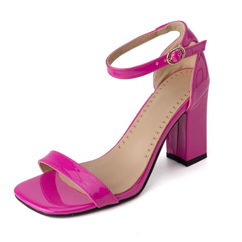 Renessmi Lack Blockabsatz Square Toe Knöchelriemchen Damensandalen Weit Fit Schnalle Concise Solid Color Offene Zeh Footwear Rose-Rot Gr 48 EU-50 Cn Renessmi Lack Blockabsatz Square Toe Knöchelriemchen Damensandalen Weit Fit Schnalle Concise Solid Color Offene Zeh Footwear Rose-Rot Gr 48 EU-50 Cn von Renessmi