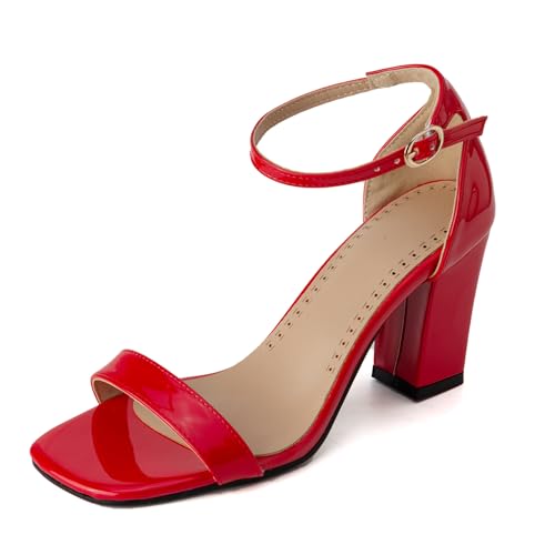 Renessmi Lack Blockabsatz Square Toe Knöchelriemchen Damensandalen Weit Fit Schnalle Concise Solid Color Offene Zeh Footwear Rot Gr 52 EU-54 Cn Renessmi Lack Blockabsatz Square Toe Knöchelriemchen Damensandalen Weit Fit Schnalle Concise Solid Color Offene Zeh Footwear Rot Gr 52 EU-54 Cn von Renessmi