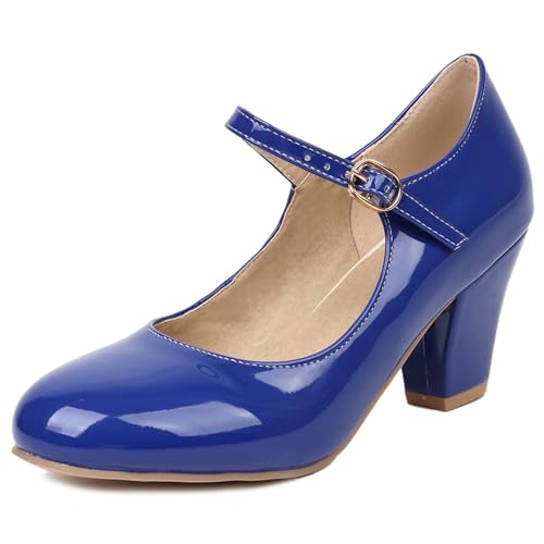 Renessmi Lack Chunky Heel Mary Jane Runde Zehen Damen Schuhe Knöchelriemchen Schnalle Solid Candy Color Concise Arbeit Footwear Royal-Blau Gr 36 EU Renessmi Lack Chunky Heel Mary Jane Runde Zehen Damen Schuhe Knöchelriemchen Schnalle Solid Candy Color Concise Arbeit Footwear Royal-Blau Gr 36 EU von Renessmi