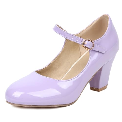 Renessmi Lack Chunky Heel Mary Jane Runde Zehen Damen Schuhe Knöchelriemchen Schnalle Solid Candy Color Concise Arbeit Footwear Violett Gr 36 EU Renessmi Lack Chunky Heel Mary Jane Runde Zehen Damen Schuhe Knöchelriemchen Schnalle Solid Candy Color Concise Arbeit Footwear Violett Gr 36 EU von Renessmi