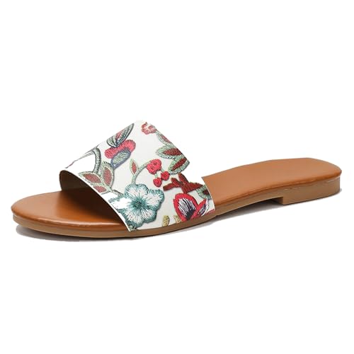 Renessmi Leisure Flach Schuhe Ohne Verschluss Mules Print Offene Zeh Damen Pantoffeln Blume Mode Draußen Slingback Hausschuhe Pantoffeln Sandals Footwear Weiß Gr 40 EU-41 Cn Renessmi Leisure Flach Schuhe Ohne Verschluss Mules Print Offene Zeh Damen Pantoffeln Blume Mode Draußen Slingback Hausschuhe Pantoffeln Sandals Footwear Weiß Gr 40 EU-41 Cn von Renessmi