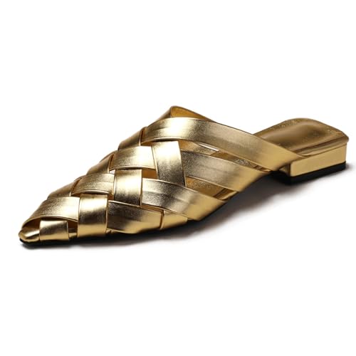 Renessmi Low Blockabsatz Slingback Pointed Toe Braid Damen Pantoffeln Ohne Verschluss Mode Draußen Komfort Geschlossen Mules Footwear Gold Gr 40.5 EU-42 Cn Renessmi Low Blockabsatz Slingback Pointed Toe Braid Damen Pantoffeln Ohne Verschluss Mode Draußen Komfort Geschlossen Mules Footwear Gold Gr 40.5 EU-42 Cn von Renessmi