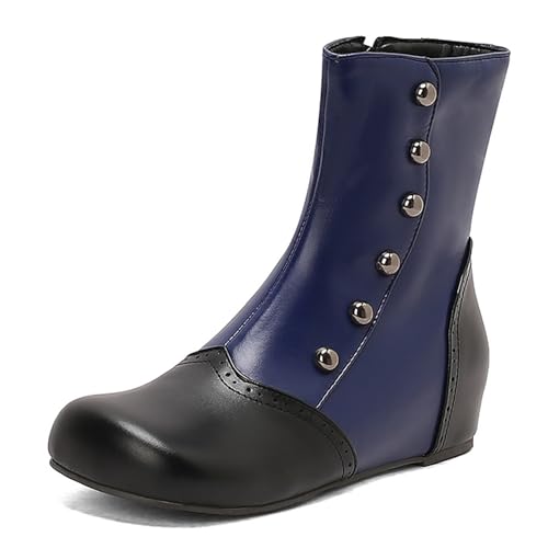 Renessmi Mixed Color Side Reißverschluss Runde Zehen Damen Stiefeletten Weit Fit Leisure Keilabsatz Kurz Reitstiefel Footwear Blau Gr 44 EU-46 Cn von Renessmi