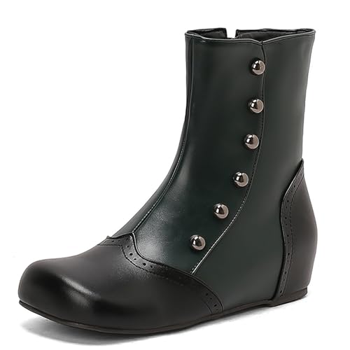 Renessmi Mixed Color Side Reißverschluss Runde Zehen Damen Stiefeletten Weit Fit Leisure Keilabsatz Kurz Reitstiefel Footwear Grün Gr 42 EU-44 Cn von Renessmi