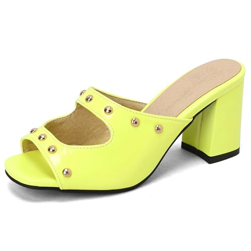 Renessmi Mode Blockabsatz Peep Toe Ohne Verschluss Damen Hausschuhe Pantoffeln Sandals Solid Color Höhe Ferse Square Toe Draußen Mules Footwear Gelb Gr 43 EU-45 Cn Renessmi Mode Blockabsatz Peep Toe Ohne Verschluss Damen Hausschuhe Pantoffeln Sandals Solid Color Höhe Ferse Square Toe Draußen Mules Footwear Gelb Gr 43 EU-45 Cn von Renessmi