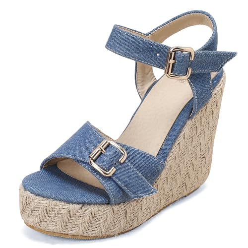 Renessmi Mode Denim Espadrille Slingback Damensandalen Knöchelriemchen Schnalle Runde Zehen Plateau Römersandalens Footwear Blau Gr 40.5 EU-42 Cn Renessmi Mode Denim Espadrille Slingback Damensandalen Knöchelriemchen Schnalle Runde Zehen Plateau Römersandalens Footwear Blau Gr 40.5 EU-42 Cn von Renessmi