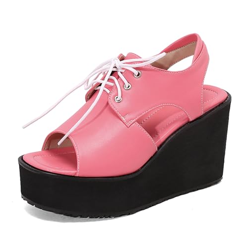 Renessmi Mode Flatform Slingback Keilabsatz Damensandalen Plateau Square Toe Leisure Gladiator Sommer Footwear Pink Gr 44 EU-46 Cn von Renessmi