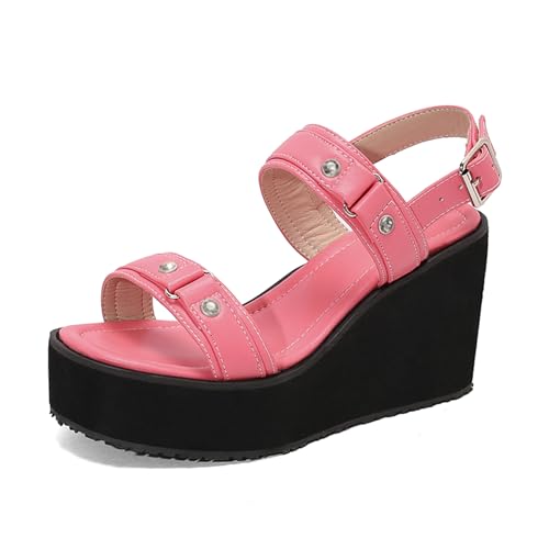 Renessmi Mode Flatform Slingback Keilabsatz Damensandalen Plateau Square Toe Leisure Gladiator Sommer Footwear Pink Gr 44 EU-46 Cn von Renessmi
