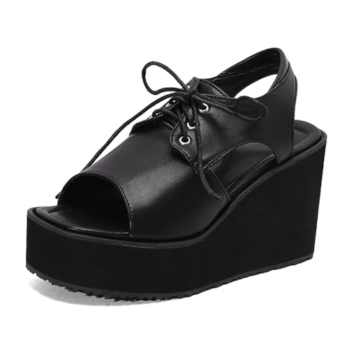Renessmi Mode Flatform Slingback Keilabsatz Damensandalen Plateau Square Toe Leisure Gladiator Sommer Footwear Schwarz Gr 41 EU-43 Cn von Renessmi