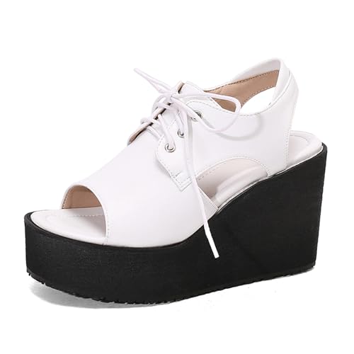 Renessmi Mode Flatform Slingback Keilabsatz Damensandalen Plateau Square Toe Leisure Gladiator Sommer Footwear Weiß Gr 43 EU-45 Cn von Renessmi