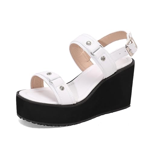 Renessmi Mode Flatform Slingback Keilabsatz Damensandalen Plateau Square Toe Leisure Gladiator Sommer Footwear Weiß Gr 43 EU-45 Cn von Renessmi