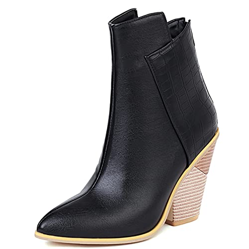 Renessmi Mode Keilabsatz Damen Cowboystiefel Pointes Toe Reißverschluss Snakeskin High Chunky Heel Ohne Verschluss Stiefeletten Footwear Schwarz Gr 46 EU-48 Cn von Renessmi