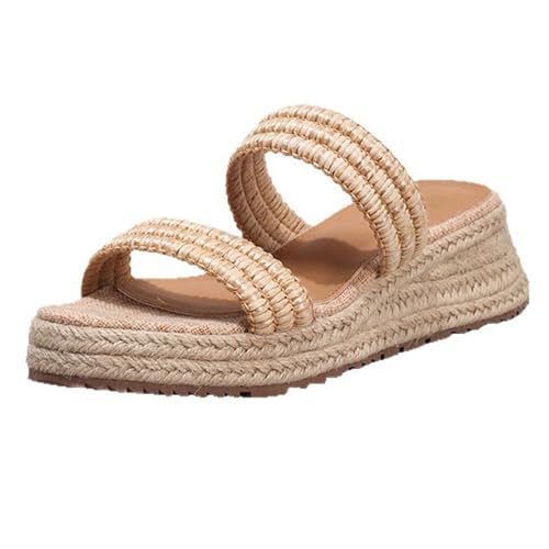 Renessmi Mode Keilabsatz Espadrille Runde Zehen Damen Pantoffeln Komfort Plateau Slingback Strand Kleid Mules Footwear Aprikose Gr 35 EU von Renessmi