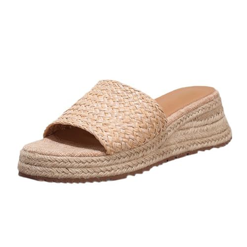 Renessmi Mode Keilabsatz Espadrille Runde Zehen Damen Pantoffeln Komfort Plateau Slingback Strand Kleid Mules Footwear Aprikose Gr 36 EU von Renessmi