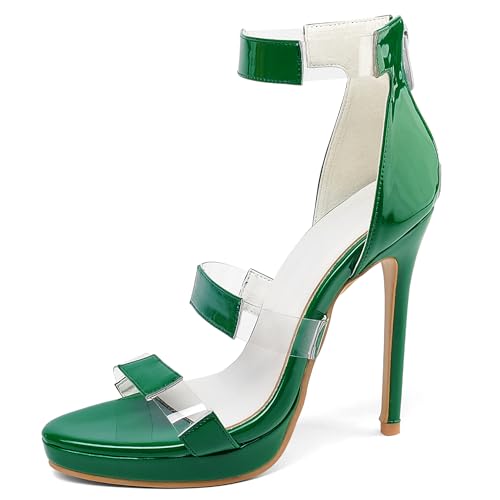 Renessmi Mode Lack Stiletto Runde Zehen Damensandalen Plateau Strappy Hochzeit Sommer Kleid Footwear Grün Gr 42 EU-44 Cn von Renessmi