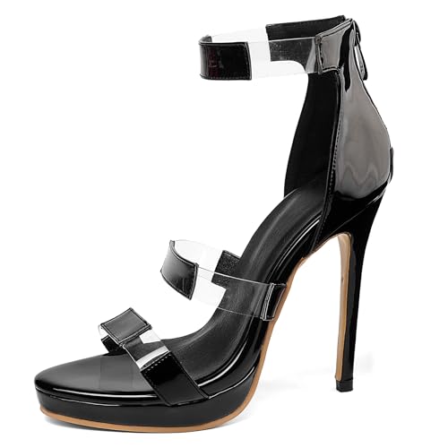 Renessmi Mode Lack Stiletto Runde Zehen Damensandalen Plateau Strappy Hochzeit Sommer Kleid Footwear Schwarz Gr 36.5 EU-37 Cn von Renessmi