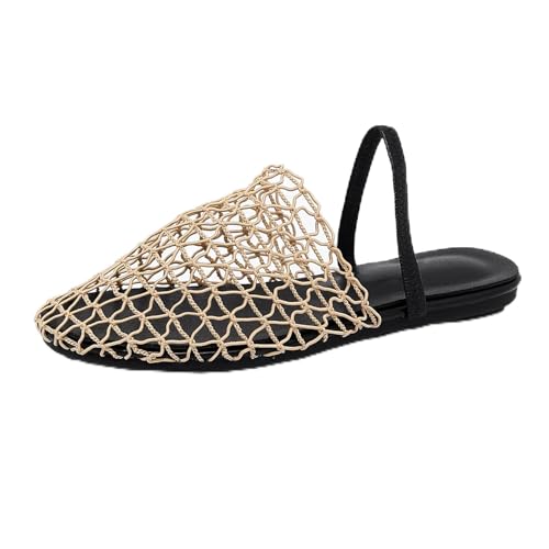Renessmi Mode Mesh Draußen Mules Geschlossen Damen Pantoffeln Slingback Runde Zehen Fishnet Ohne Verschluss Atmungsaktiv Footwear Aprikose Gr 36.5 EU-37 Cn von Renessmi