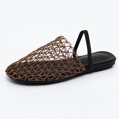 Renessmi Mode Mesh Draußen Mules Geschlossen Damen Pantoffeln Slingback Runde Zehen Fishnet Ohne Verschluss Atmungsaktiv Footwear Braun Gr 41 EU-43 Cn von Renessmi