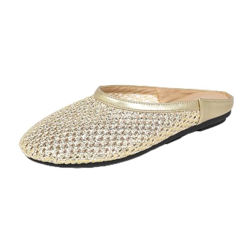 Renessmi Mode Mesh Draußen Mules Geschlossen Damen Pantoffeln Slingback Runde Zehen Fishnet Ohne Verschluss Atmungsaktiv Footwear Gold Gr 39 EU-40 Cn von Renessmi