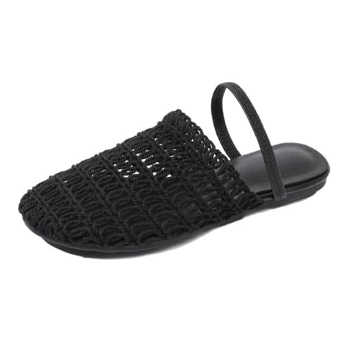 Renessmi Mode Mesh Draußen Mules Geschlossen Damen Pantoffeln Slingback Runde Zehen Fishnet Ohne Verschluss Atmungsaktiv Footwear Schwarz Gr 39 EU-40 Cn von Renessmi