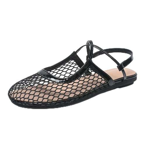 Renessmi Mode Mesh Draußen Mules Geschlossen Damen Pantoffeln Slingback Runde Zehen Fishnet Ohne Verschluss Atmungsaktiv Footwear Schwarz Gr 41 EU-43 Cn von Renessmi