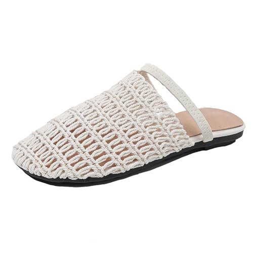 Renessmi Mode Mesh Draußen Mules Geschlossen Damen Pantoffeln Slingback Runde Zehen Fishnet Ohne Verschluss Atmungsaktiv Footwear Weiß Gr 40.5 EU-42 Cn von Renessmi