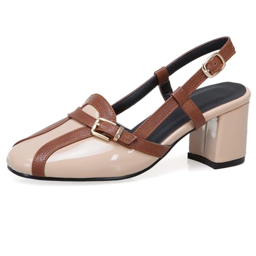 Renessmi Mode Mitte Blockabsatz Square Toe Slingback Damensandalen Back Strap Schnalle Weit Fit Leisure Mitte Absatz Footwear Aprikose Gr 38 EU-39 Cn von Renessmi