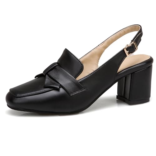 Renessmi Mode Mitte Blockabsatz Square Toe Slingback Damensandalen Back Strap Schnalle Weit Fit Leisure Mitte Absatz Footwear Schwarz Gr 39 EU-40 Cn von Renessmi