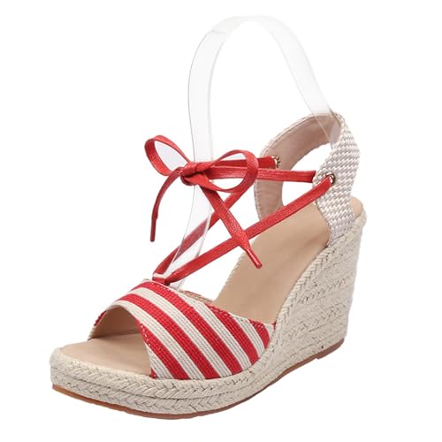 Renessmi Mode Peep Toe Plateau Espadrille Damen Römersandalens Runde Zehen High Keilabsatz Klassische Gladiator Footwear Rot Gr 40.5 EU-42 Cn von Renessmi