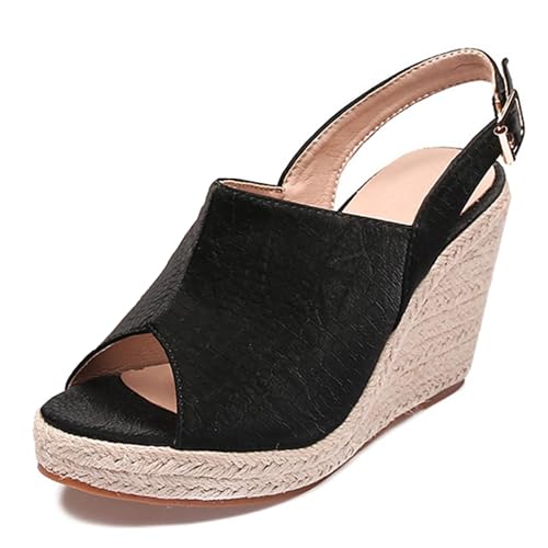 Renessmi Mode Peep Toe Plateau Espadrille Damen Römersandalens Runde Zehen High Keilabsatz Klassische Gladiator Footwear Schwarz Gr 35 EU von Renessmi