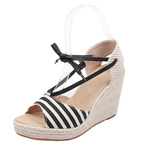 Renessmi Mode Peep Toe Plateau Espadrille Damen Römersandalens Runde Zehen High Keilabsatz Klassische Gladiator Footwear Schwarz Gr 36 EU von Renessmi