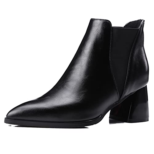 Renessmi Mode Pointed Toe Blockabsatz Damen Stiefeletten Komfort Mitte Absatz Reißverschluss Ohne Verschluss Elegant Business Stiefeletten Footwear Schwarz Gr 46 EU-48 Cn von Renessmi