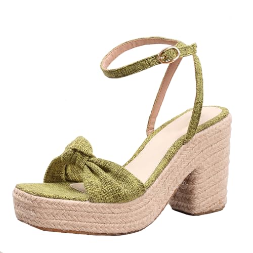 Renessmi Mode Square Toe Espadrille Blockabsatz Damensandalen Weit Fit-Spangepy Klassische Cloth Slingback Knöchelriemchen Footwear Grün Gr 39 EU-40 Cn von Renessmi