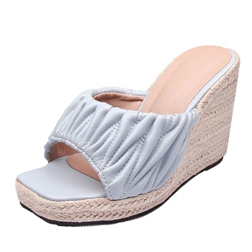 Renessmi Mode Square Toe Espadrille Plateau Damen Pantoffeln Weit Fit High Keilabsatz Ohne Verschluss Strand Kleid Mules Footwear Blau Gr 38 EU-39 Cn von Renessmi