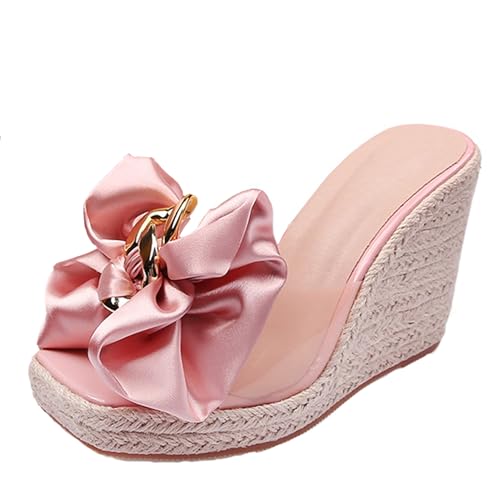 Renessmi Mode Square Toe Espadrille Plateau Damen Pantoffeln Weit Fit High Keilabsatz Ohne Verschluss Strand Kleid Mules Footwear Pink Gr 38 EU-39 Cn von Renessmi