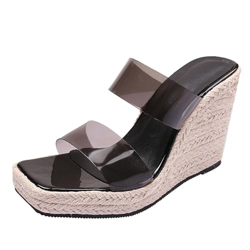 Renessmi Mode Square Toe Espadrille Plateau Damen Pantoffeln Weit Fit High Keilabsatz Ohne Verschluss Strand Kleid Mules Footwear Schwarz Gr 39 EU-40 Cn von Renessmi