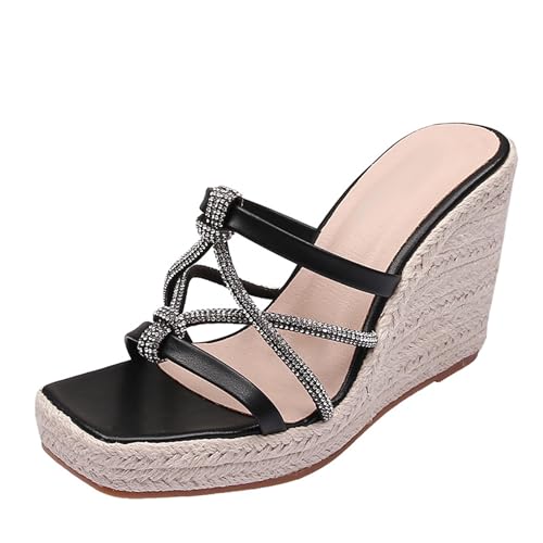 Renessmi Mode Square Toe Espadrille Plateau Damen Pantoffeln Weit Fit High Keilabsatz Ohne Verschluss Strand Kleid Mules Footwear Schwarz Gr 42 EU-44 Cn von Renessmi