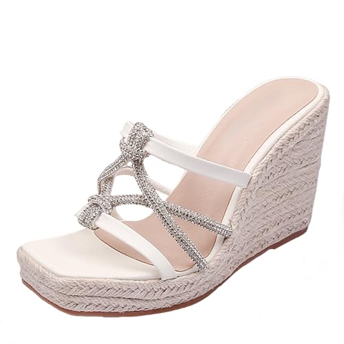 Renessmi Mode Square Toe Espadrille Plateau Damen Pantoffeln Weit Fit High Keilabsatz Ohne Verschluss Strand Kleid Mules Footwear Weiß Gr 38 EU-39 Cn von Renessmi