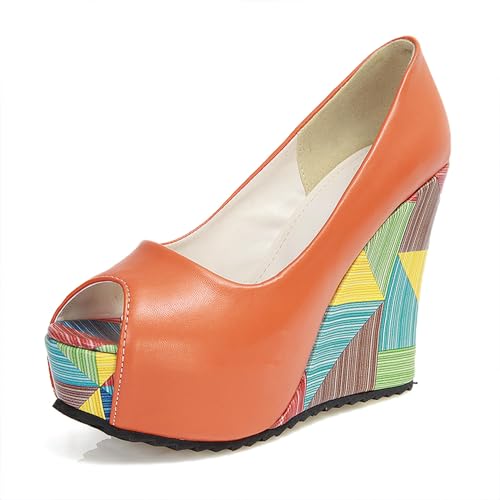 Renessmi Peep Toe Keilabsatz Ohne Verschluss Plateau Damensandalen Super Höhe Ferse Print Heel Party Sommer Pumps Footwear Orange Gr 36.5 EU-37 Cn Renessmi Peep Toe Keilabsatz Ohne Verschluss Plateau Damensandalen Super Höhe Ferse Print Heel Party Sommer Pumps Footwear Orange Gr 36.5 EU-37 Cn von Renessmi