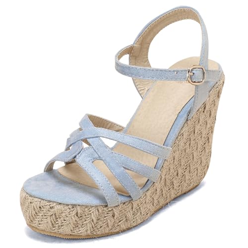 Renessmi Retro Espadrille Offene Zeh Keilabsatz Damensandalen Knöchelriemchen Klassische Plateau Girl Heel Slingback Footwear Blau Gr 44 EU-46 Cn Renessmi Retro Espadrille Offene Zeh Keilabsatz Damensandalen Knöchelriemchen Klassische Plateau Girl Heel Slingback Footwear Blau Gr 44 EU-46 Cn von Renessmi