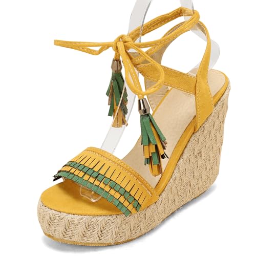 Renessmi Retro Espadrille Offene Zeh Keilabsatz Damensandalen Knöchelriemchen Klassische Plateau Girl Heel Slingback Footwear Gelb Gr 44 EU-46 Cn Renessmi Retro Espadrille Offene Zeh Keilabsatz Damensandalen Knöchelriemchen Klassische Plateau Girl Heel Slingback Footwear Gelb Gr 44 EU-46 Cn von Renessmi