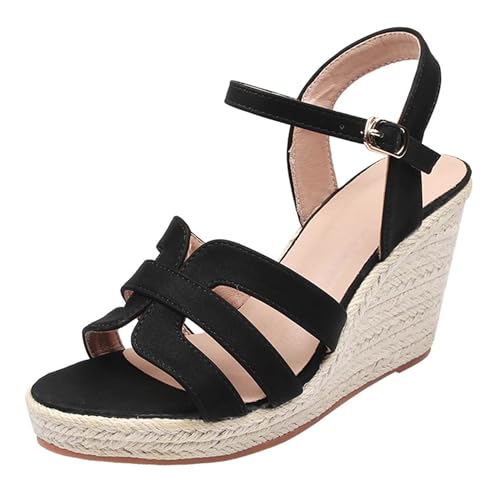 Renessmi Retro Espadrille Runde Zehen Slingback Damen Römersandalens Offene Zeh Knöchelriemchen Plateau Concise Sommer Footwear Schwarz Gr 40.5 EU-42 Cn von Renessmi