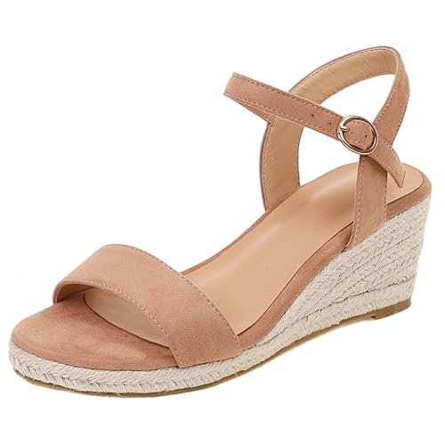 Renessmi Retro Keilabsatz Offene Zeh Slingback Damen Römersandalens Plateau Espadrille Knöchelriemchen Mode Arbeit Footwear Pink Gr 38 EU-39 Cn von Renessmi