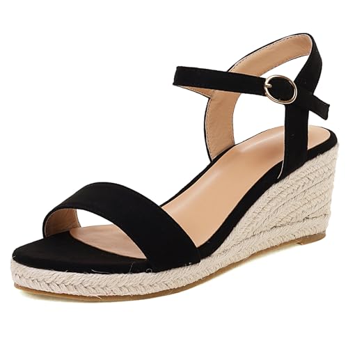 Renessmi Retro Keilabsatz Offene Zeh Slingback Damen Römersandalens Plateau Espadrille Knöchelriemchen Mode Arbeit Footwear Schwarz Gr 39 EU-40 Cn von Renessmi