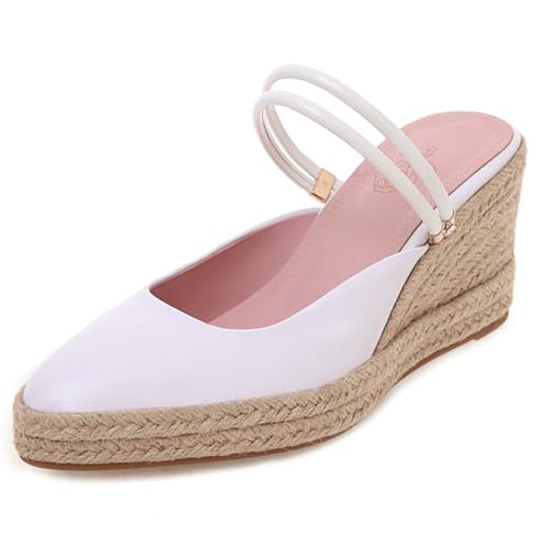 Renessmi Slingback Pointed Toe Mules Strappy Keilabsatz Damen Pantoffeln Espadrille Plateau Solid Color Draußen Footwear Weiß Gr 36 EU von Renessmi