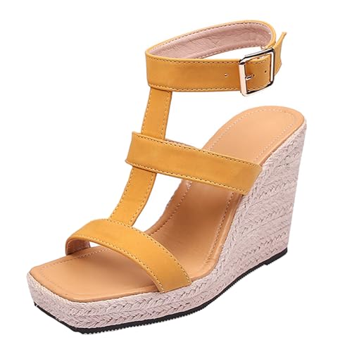 Renessmi Square Toe Weit Fit High Keilabsatz Damen Römersandalens Plateau Offene Zeh Espadrille Slingback Strappy Footwear Gelb Gr 40.5 EU-42 Cn Renessmi Square Toe Weit Fit High Keilabsatz Damen Römersandalens Plateau Offene Zeh Espadrille Slingback Strappy Footwear Gelb Gr 40.5 EU-42 Cn von Renessmi